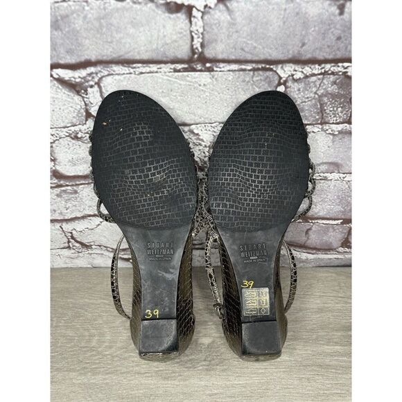 Stuart Weitzman Pewter Silver Snake Print Wedge Strap Sandals Women Sz 37EU/6.5M - Picture 14 of 16